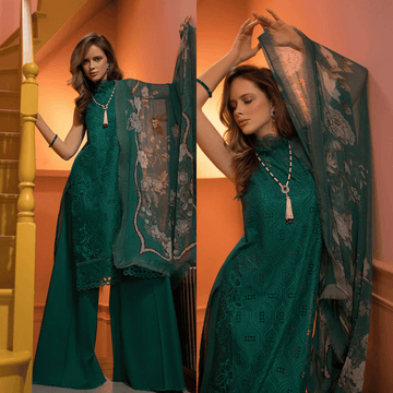 SOBIA NAZIR - 3PC LAWN HEAVY CHIKENKARI EMBROIDERED SUIT - zab1040